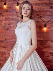 Elegant Lace Satin Ball Gown Wedding Dress with Sashes/Ribbons
