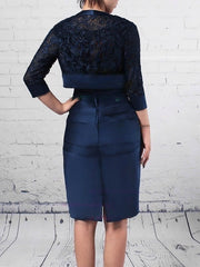 Elegant Lace Satin Knee-length Mother of the Bride Dress