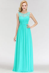 Elegant Lace Scoop Bridesmaid Dress Dusty Rose Chiffon Sleeveless Wedding party Dress-27dress