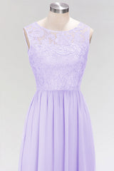 Elegant Lace Sleeveless Pleated Lavender Bridesmaid Dresses Online-27dress