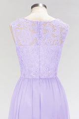 Elegant Lace Sleeveless Pleated Lavender Bridesmaid Dresses Online-27dress