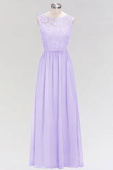 Elegant Lace Sleeveless Pleated Lavender Bridesmaid Dresses Online-27dress