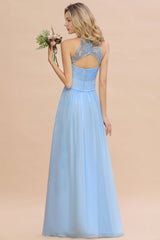 Elegant Long A-line Appliques Halter Chiffon Bridesmaid Dress Online-27Dress