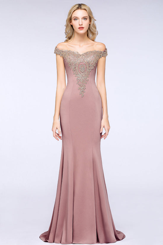 Elegant Long Mermaid Off the Shoulder Bridesmaid Dress-27dress