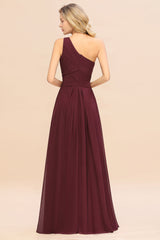 Elegant Long One Shoulder Chiffon Bridesmaid Dress-27Dress