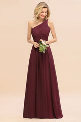 Elegant Long One Shoulder Chiffon Bridesmaid Dress-27Dress