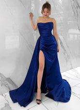 Elegant Long Prom Dress with Satin Sheath and Split Front-27dress