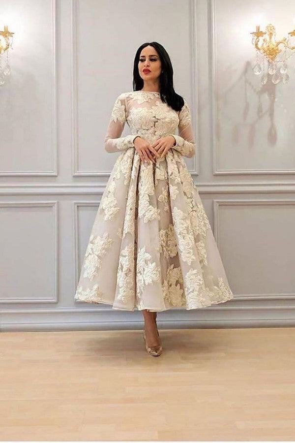 Elegant Long Sleeves A-line Lace Formal Dress-27dress