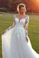 Elegant Long Sleeves A-line Wedding Dress with Lace Applique From 27dress