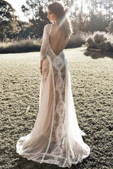 Elegant Long Sleeves Crew Neck Lace Wedding Dress From 27dress