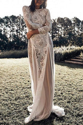 Elegant Long Sleeves Crew Neck Lace Wedding Dress From 27dress