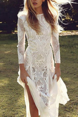 Elegant Long Sleeves Crew Neck Lace Wedding Dress From 27dress