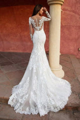 Elegant Long Sleeves Long Wedding Dress with Lace Applique-27dress