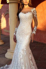 Elegant Long Sleeves Long Wedding Dress with Lace Applique-27dress