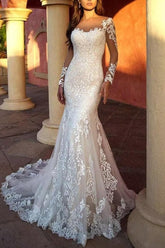 Elegant Long Sleeves Long Wedding Dress with Lace Applique-27dress