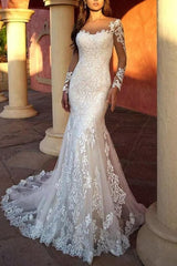 Elegant Long Sleeves Long Wedding Dress with Lace Applique-27dress