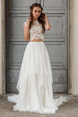 Elegant Long Two Piece A-line Lace Chiffon Wedding Dress-27dress