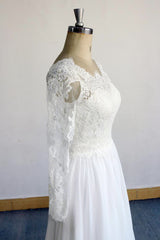 Elegant Longsleeves Appliques Lace Wedding Dress White Chiffon A-line Bridal Gowns On Sale-27dress