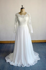 Elegant Longsleeves Appliques Lace Wedding Dress White Chiffon A-line Bridal Gowns On Sale-27dress