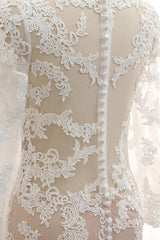 Elegant Longsleeves Jewel Mermaid Wedding Dresses Champagne Tulle Bridal Gowns With Appliques On Sale-27dress