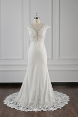 Elegant Mermaid Chiffon Lace Wedding Dress V-neck Appliques Bridal Gowns On Sale-27dress