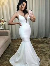 Elegant Mermaid V-neck Satin Sweep Train Wedding Dress-27dress