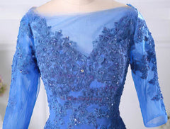 Elegant Modest Scoop Neck 1/2 Sleeve Chiffon Tulle Appliques A-line Mother of the Bride Dress