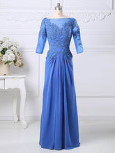 Elegant Modest Scoop Neck 1/2 Sleeve Chiffon Tulle Appliques A-line Mother of the Bride Dress