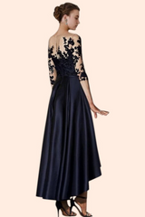 Elegant Navy Blue A-line Hi-Lo Prom Dress with Lace Appliques-27dress