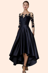 Elegant Navy Blue A-line Hi-Lo Prom Dress with Lace Appliques-27dress