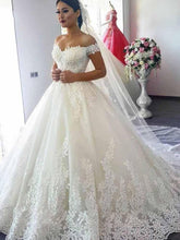 Elegant Off-the-Shoulder Ball Gown Lace Wedding Dress-27dress