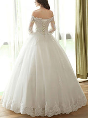 Elegant Off-the-Shoulder Ball Gown with Appliques & Lace for Weddings