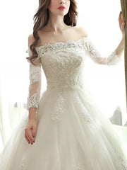 Elegant Off-the-Shoulder Ball Gown with Appliques & Lace for Weddings
