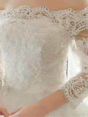 Elegant Off-the-Shoulder Ball Gown with Appliques & Lace for Weddings