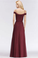 Elegant Off-the-Shoulder Burgundy Bridesmaid Dress Online Spaghetti-Straps Affordable Maid of Honor Dress-27dress