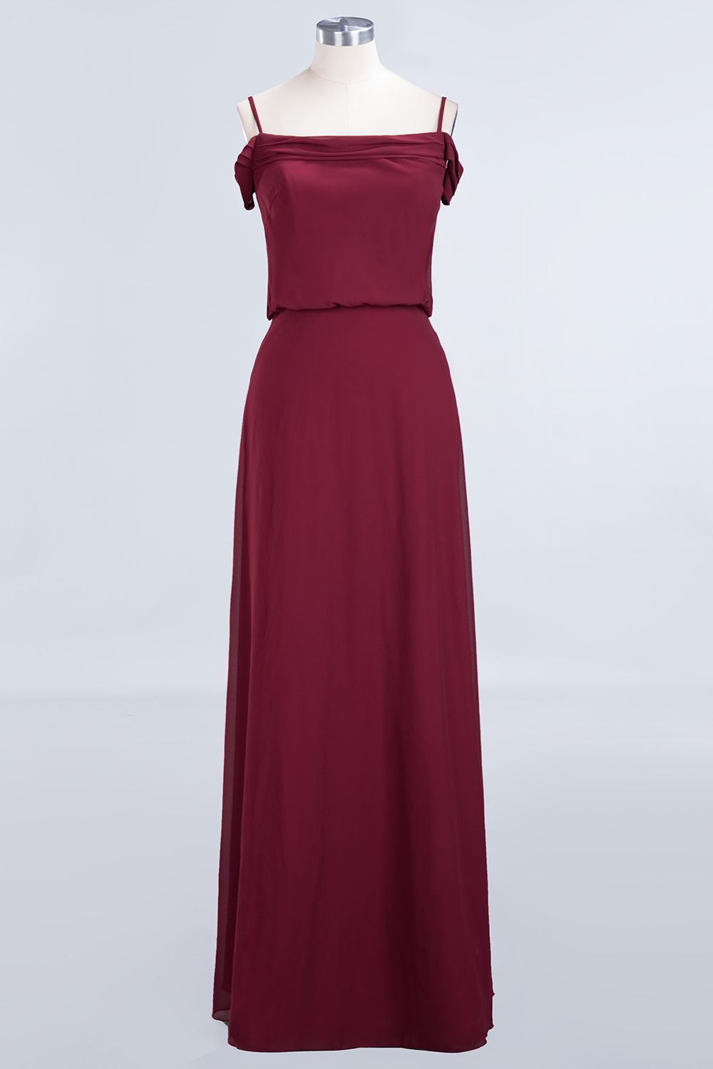 Elegant Off-the-Shoulder Burgundy Bridesmaid Dress Online Spaghetti-Straps Affordable Maid of Honor Dress-27dress