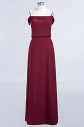 Elegant Off-the-Shoulder Burgundy Bridesmaid Dress Online Spaghetti-Straps Affordable Maid of Honor Dress-27dress