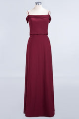 Elegant Off-the-Shoulder Burgundy Bridesmaid Dress Online Spaghetti-Straps Affordable Maid of Honor Dress-27dress