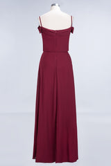 Elegant Off-the-Shoulder Burgundy Bridesmaid Dress Online Spaghetti-Straps Affordable Maid of Honor Dress-27dress