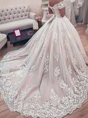 Elegant Off-the-shoulder Tulle Ball Gown Wedding Dress with Appliques Lace