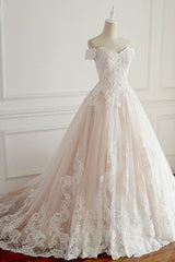 Elegant Off-the-Shoulder Tulle Lace Wedding Dress Sweetheart Appliques Sleeveless Bridal Gowns On Sale-27dress