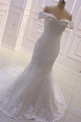 Elegant Off-the-Shoulder Tulle Wedding Dress Sweetheart Lace Appliques Bridal Gowns with Overskirt On Sale-27dress