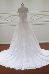 Elegant Off-the-Shoulder White Tulle Lace Wedding Dress Sweetheart Appliques Bridal Gowns On Sale-27dress