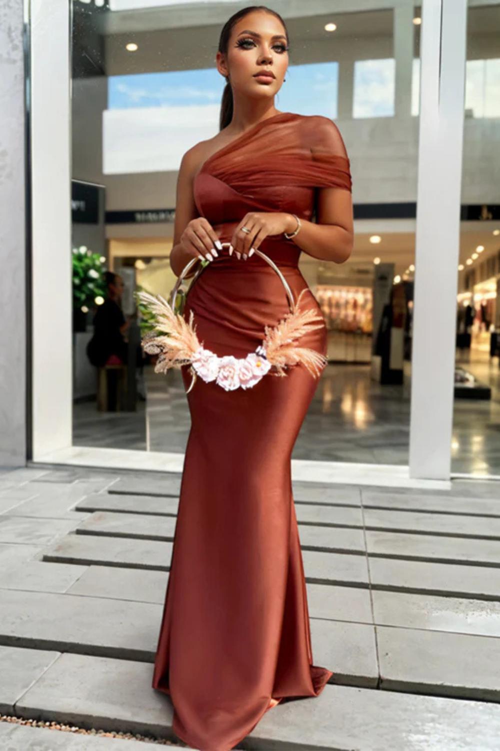Elegant One Shoulder Sheath Long Prom Dress with Zipper-27dress