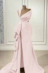 Elegant Red Charmeuse Sleeveless Long Prom Dress With High Slit