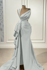 Elegant Red Charmeuse Sleeveless Long Prom Dress With High Slit