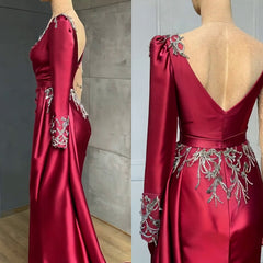 Elegant Red Long Sleeves Mermaid Long Prom Dress-27dress