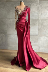 Elegant Red Long Sleeves Mermaid Long Prom Dress-27dress