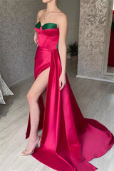 Elegant Red Sweetheart Sleeveless Mermaid Prom Dress With Split