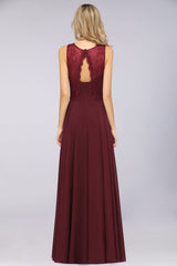 Elegant Roud Neckline Sleeveless Burgundy Lace Bridesmaid Dress Online-27dress